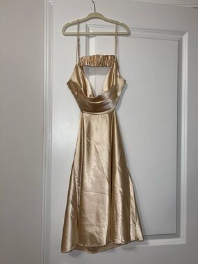 Lucy in the Sky Gold Satin Mini Dress with Cowl Neck